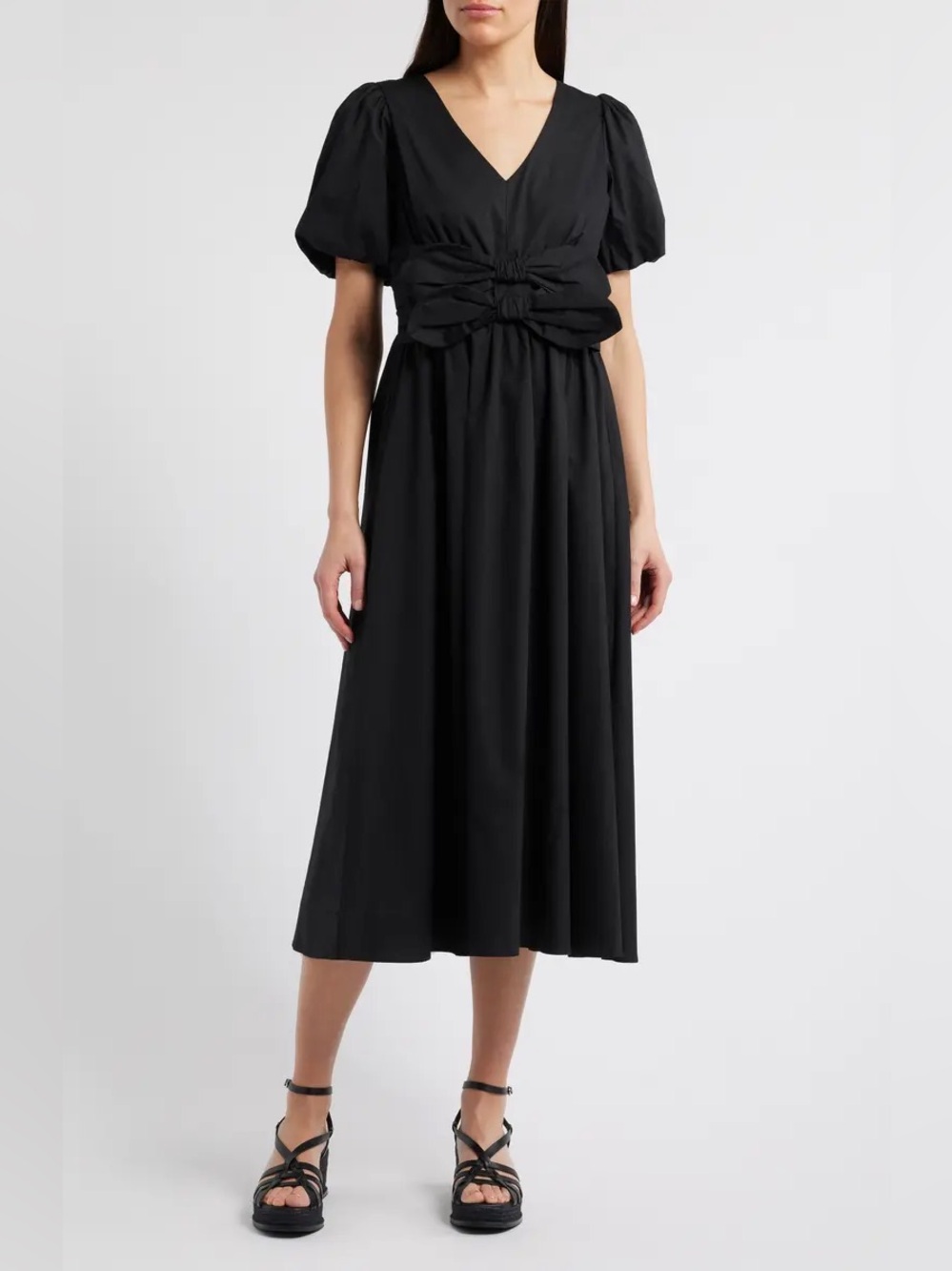 Moon River Front Bow Detail Cotton Midi‎ Dress Size Large